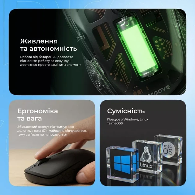 Эргономичная беспроводная мышь для компьютера и ноутбука Proove Sweeper бесшумна с USB и Bluetooth с регулировкой DPI 1600 белая - изображение 4