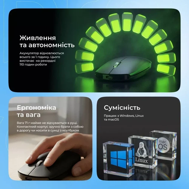 Беспроводная мышь для компьютера и ноутбука Proove Ramp USB и Bluetooth подключение регулировкой DPI с аккумулятором черная - изображение 4