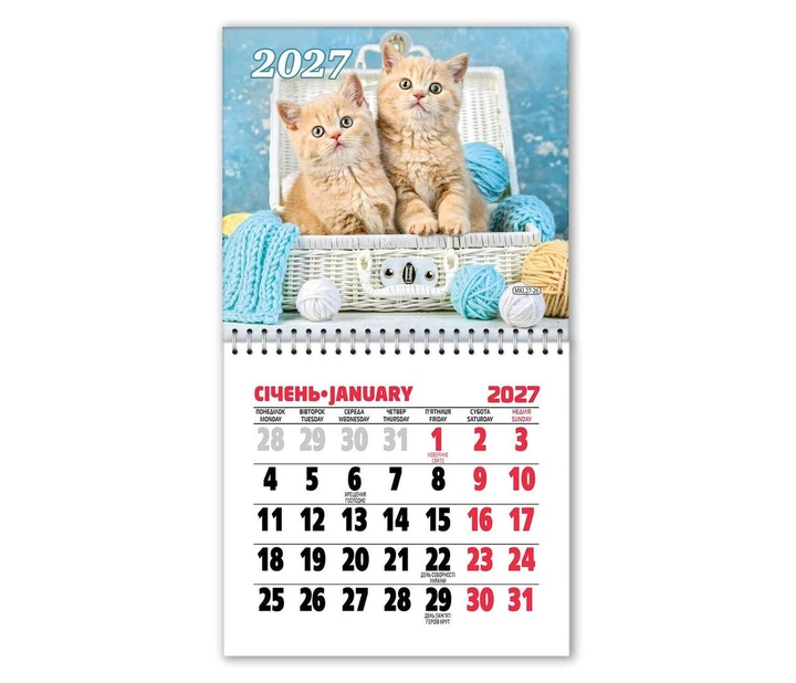 Календарь на магните MKL27-26 2027г. ЕУ Котята - Фото 1 Календарь на магните MKL27-26 2027г. ЕУ Котята - изображение 1