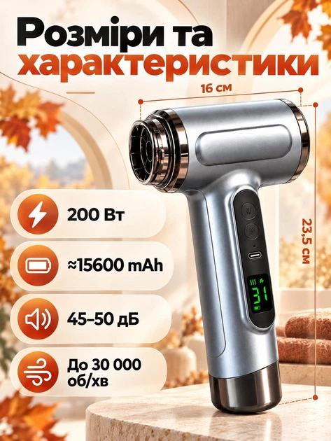 Акумуляторний бездротовий фен для волосся з теплим та холодним повітрям 200 Вт сірий (FENg-200W) - изображение 4
