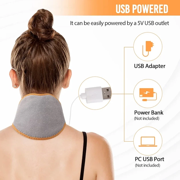 Электрическая USB-грелка для шеи, 3 режима нагрева 40–60°C, автоматическое отключение, термоповязка для шеи - изображение 4