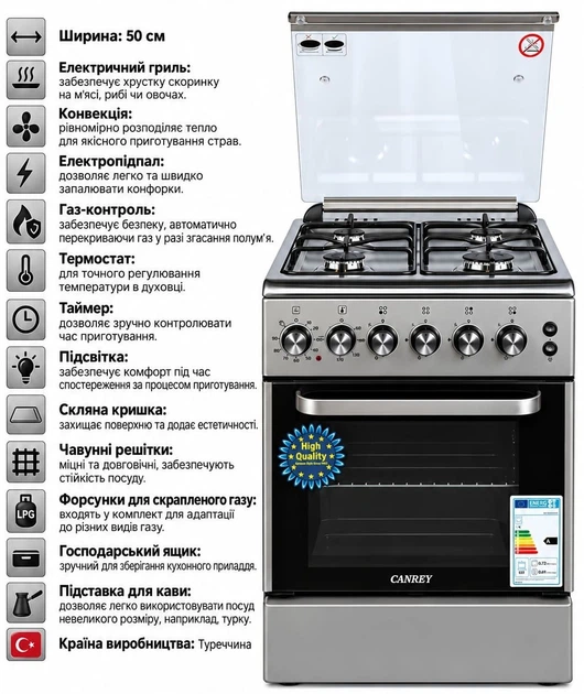 Газова плита з електричною духовкою Canrey CGEK 5060 KGT IX - зображення 2