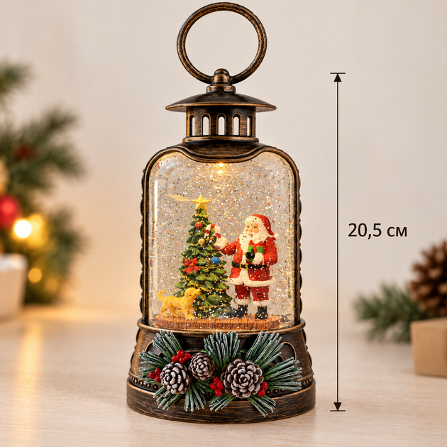Новорічний нічник «Вінтажний ліхтар» XMAS WDL-25011A, 20,5 см, Санта, ялинка та песик - зображення 5