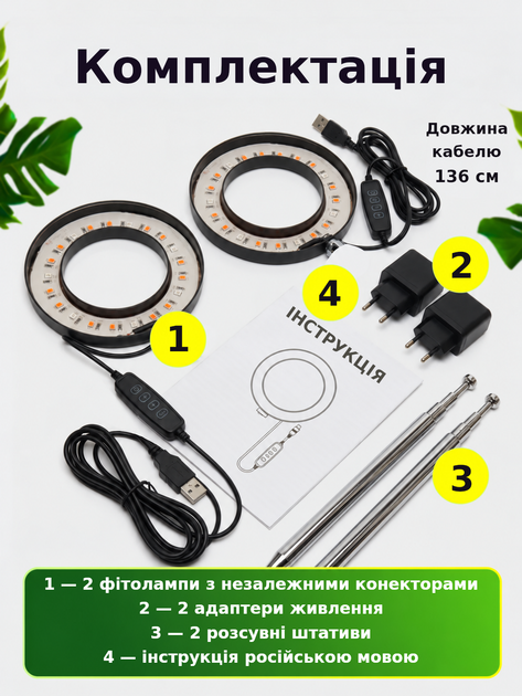 Фитолампа 2 шт для растений кольцевая полного спектра LED фитосветильник для комнатных цветов, рассады, орхидей фито лампа - изображение 11