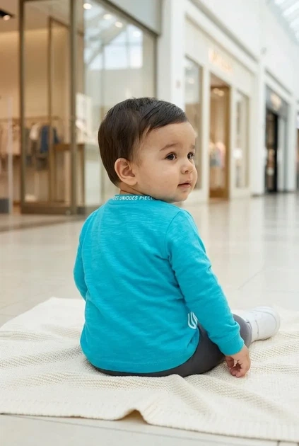 Кофта бірюзова з написом "UNIQUES PIECES" та принтом окулярів Kiddo бірюзовий 80 см - Фото 2 Кофта бірюзова з написом "UNIQUES PIECES" та принтом окулярів Kiddo бірюзовий 80 см - зображення 2