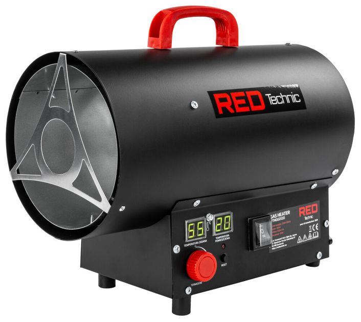 Газовая пушка тепловая тепловентилятор RED TECHNIC RTNGG0120 25 кВт обогреватель промышленный портативный на пропан-бутане для склада дома дачи напольный переносной нагреватель воздуха дуйчик 520 м³/ч давление 0.7 бар - изображение 3