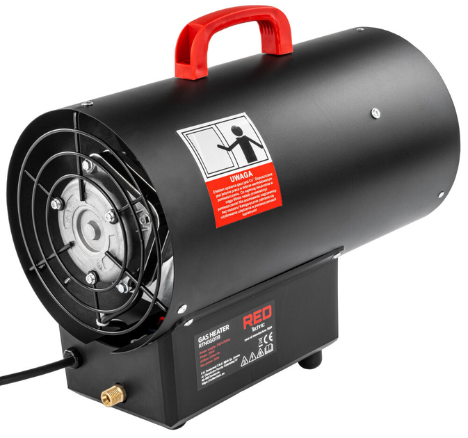 Тепловая пушка газовая тепловентилятор RED TECHNIC RTNGG0119 25 кВт промышленный обогреватель портативный на пропан-бутане для дома дачи склада напольный переносной нагреватель воздуха дуйчик 520 м³/ч давление 0.7 бар - изображение 4