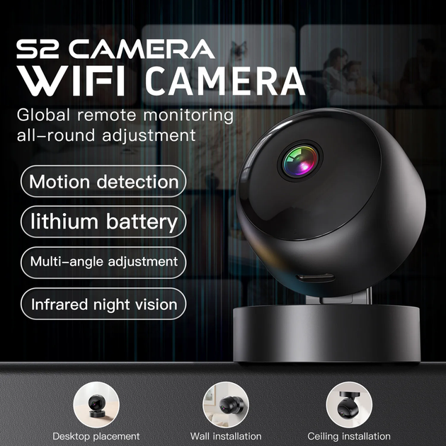 Мини камера видеонаблюдения беспроводная Wi-Fi S2 с аккумулятором, датчиком движения и ночным видением - изображение 6