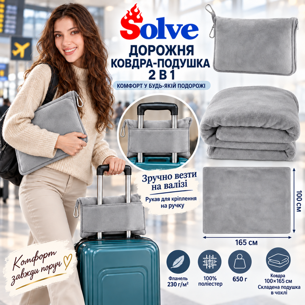 Дорожное мягкое одеяло-подушка-плед 2-в-1, серого цвета — универсальное для путешествий KT7004003 - Фото 3 Дорожное мягкое одеяло-подушка-плед 2-в-1, серого цвета — универсальное для путешествий KT7004003 - изображение 3