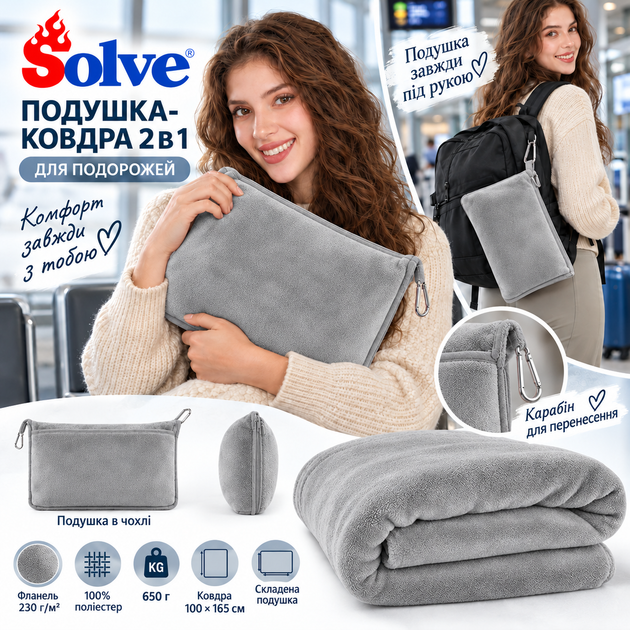 Дорожное мягкое одеяло-подушка-плед 2-в-1, серого цвета — универсальное для путешествий KT7004003 - Фото 7 Дорожное мягкое одеяло-подушка-плед 2-в-1, серого цвета — универсальное для путешествий KT7004003 - изображение 7