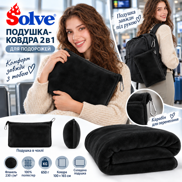 Дорожное мягкое одеяло-подушка-плед 2-в-1, чёрного цвета — универсальное для путешествий KT7004002 - Фото 6 Дорожное мягкое одеяло-подушка-плед 2-в-1, чёрного цвета — универсальное для путешествий KT7004002 - изображение 6