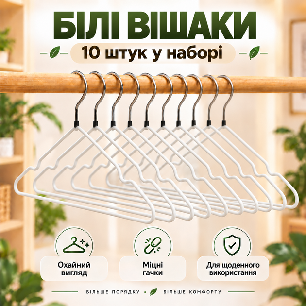 Набір вішалок-плічок для одягу 10 шт, 40×20 см, 40 г, протиковзкі, з металевим гачком KT9004019 - Фото 6 Набір вішалок-плічок для одягу 10 шт, 40×20 см, 40 г, протиковзкі, з металевим гачком KT9004019 - зображення 6