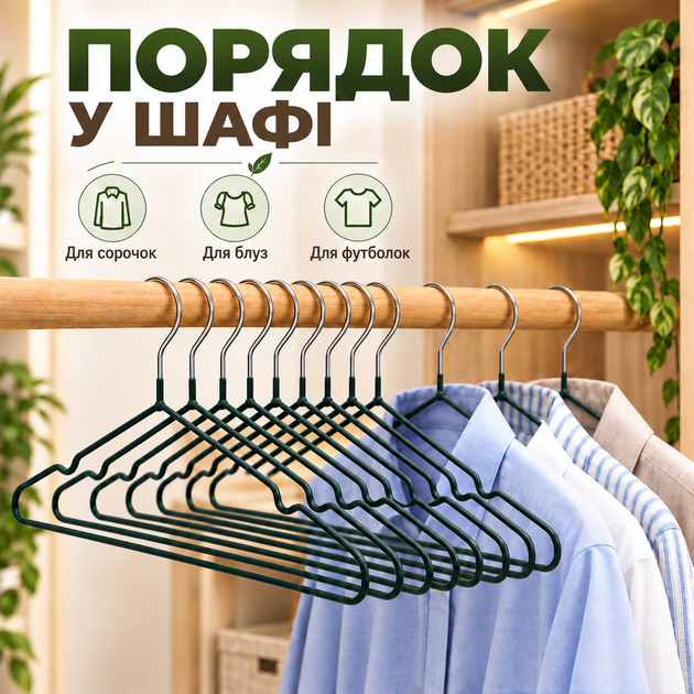 Набір вішалок-плічок для одягу 10 шт, 40×20 см, 40 г, протиковзкі, з металевим гачком KT9004020 - зображення 7