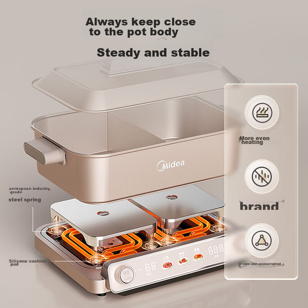 Багатофункціональна каструля Midea, спеціальна каструля для гарячих каструль, надтонка каструля швидкого кипіння, електрична гаряча каструля з подвійним керуванням, електрична пароварка, універсальна каструля, каструля для барбекю, каструля для приготуван - зображення 10