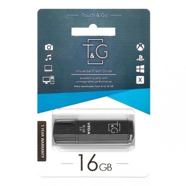 Флешка USB T&G Vega 16GB USB 2.0 пластикова чорна - Фото 2 Флешка USB T&G Vega 16GB USB 2.0 пластикова чорна - зображення 2