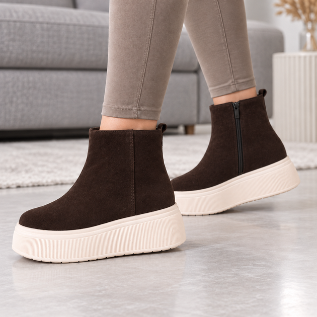Ботинки женские зимние из натуральной замши ITstyle Коричневые с бежевым 41 27 см (07074272) - Фото 4 Ботинки женские зимние из натуральной замши ITstyle Коричневые с бежевым 41 27 см (07074272) - изображение 4