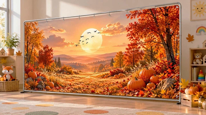 Осенний баннер для фотозоны PHOTODECOR «Большое солнце над осенней долиной» 1 кв.м - Фото 1 Осенний баннер для фотозоны PHOTODECOR «Большое солнце над осенней долиной» 1 кв.м - изображение 1