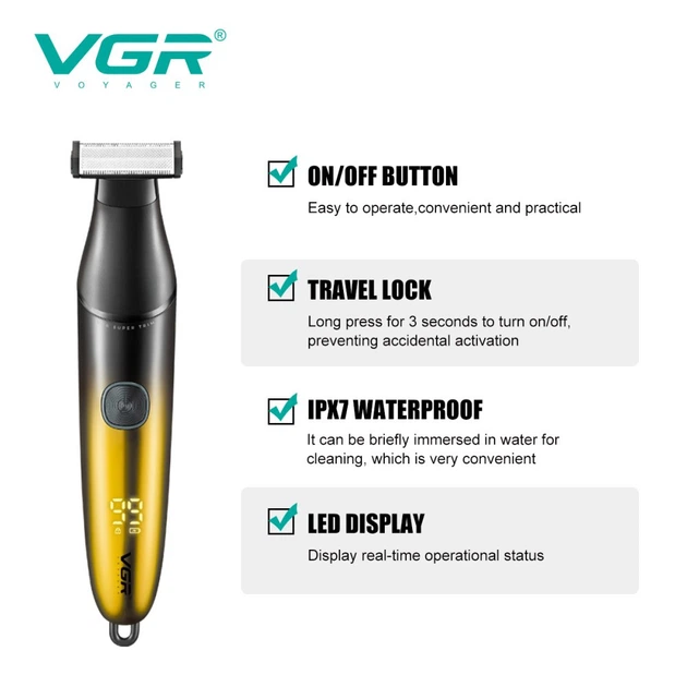 Бритва-триммер VGR V-339S GOLD, 4 насадки,влагозащита, до 90 минут работы - изображение 3