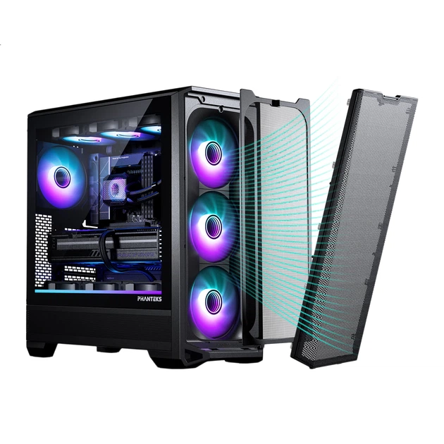 Материнська плата PHANTEKS G400A Black Mid-Tower ATX, корпус із бічними скляними панелями та системою водяного охолодження (4 вентилятори 140 мм/сітчаста панель/підтримання водяного охолодження 360 мм/5090) - зображення 3