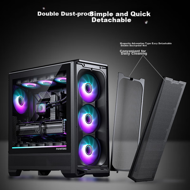 Материнська плата PHANTEKS G400A Black Mid-Tower ATX, корпус із бічними скляними панелями та системою водяного охолодження (4 вентилятори 140 мм/сітчаста панель/підтримання водяного охолодження 360 мм/5090) - зображення 5