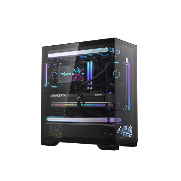 Ігровий ПК ThundeRobot Black Warrior Genesis, настільний, чорний, з видом на море, материнська плата M-ATX, підтримка 270 градусів, задня вставка з трьох боків, швидкознімний корпус, водяне охолодження, сумісне з 9 слотами для вентиляторів - изображение 4