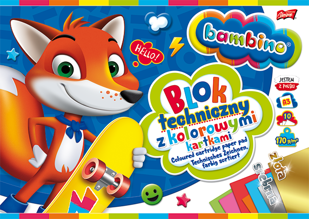 Zestaw bloków technicznych St.Majewski Bambino A3 z 10 kolorowymi kartkami 10 szt (5903031305524) - obraz 2