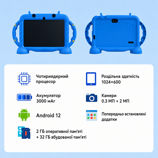 Детский планшет для детей обучающий сенсорный с камерой и защитным силиконовым чехлом развивающий для обучения, игр и творчества - Фото 2 Детский планшет для детей обучающий сенсорный с камерой и защитным силиконовым чехлом развивающий для обучения, игр и творчества - изображение 2