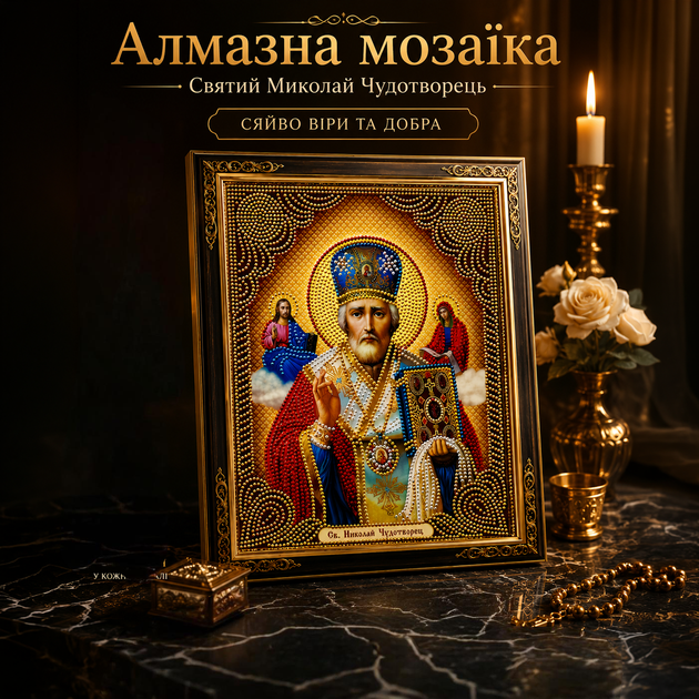 Картина стразами икона Святого Николая 30×40 см Истинный набор алмазной мозаики для творчества и декора дома - Фото 1 Картина стразами икона Святого Николая 30×40 см Истинный набор алмазной мозаики для творчества и декора дома - изображение 1
