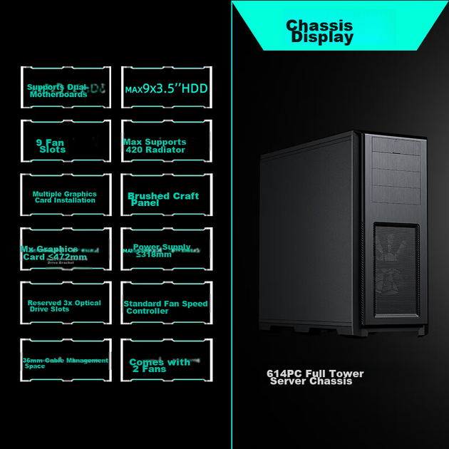 Корпус для настільного сервера PHANTEKS 614PC Full Tower E-ATX (підтримує материнську плату SSI-EEB/відеокарту 5090/8 слотів PCI/відсіки для декількох жорстких дисків NAS) - Фото 6 Корпус для настільного сервера PHANTEKS 614PC Full Tower E-ATX (підтримує материнську плату SSI-EEB/відеокарту 5090/8 слотів PCI/відсіки для декількох жорстких дисків NAS) - зображення 6