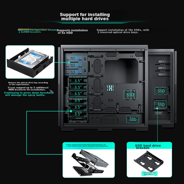 Корпус для настільного сервера PHANTEKS 614PC Full Tower E-ATX (підтримує материнську плату SSI-EEB/відеокарту 5090/8 слотів PCI/відсіки для декількох жорстких дисків NAS) - Фото 10 Корпус для настільного сервера PHANTEKS 614PC Full Tower E-ATX (підтримує материнську плату SSI-EEB/відеокарту 5090/8 слотів PCI/відсіки для декількох жорстких дисків NAS) - зображення 10