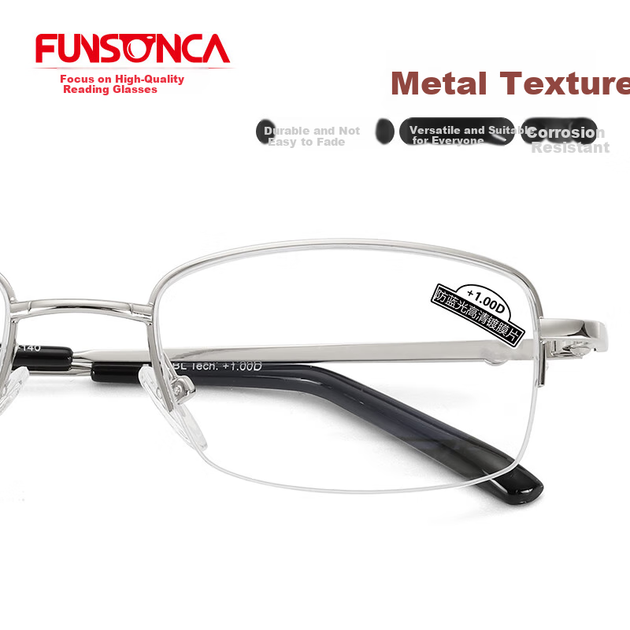 Окуляри Funsonca із захистом від синього світла, зручні, металеві, модні, для чоловіків і жінок, з функцією читання, міцні, класичні ділові лінзи з діоптріями 250 градусів, підходять для телефонів і комп'ютерів. - Фото 6 Окуляри Funsonca із захистом від синього світла, зручні, металеві, модні, для чоловіків і жінок, з функцією читання, міцні, класичні ділові лінзи з діоптріями 250 градусів, підходять для телефонів і комп'ютерів. - зображення 6