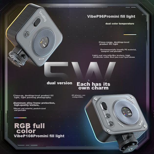 SmallRig [Перший у галузі] Повнокольорове RGB-заповнювальне світло Портативний світлодіодний кишеньковий кільцевий ліхтар Двоколірна температура Бездзеркальна камера Портрет Ефект краси Спецефекти Фотографія на мобільний телефон Світло тофу - зображення 6