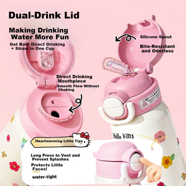 Пляшка SANRIO Hello Kitty Mini Double Drink з нержавіючої сталі 316 з трубочкою, жіночий новорічний подарунок 220 мл - изображение 5