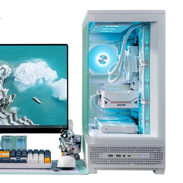 Корпус для ігрового настільного комп'ютера Aigo Starry Sky White ATX з подвійним водяним охолодженням 360 мм, 9,6-дюймовим HD-екраном, панорамним оглядом 270° та відеокартою 5090 - Фото 3 Корпус для ігрового настільного комп'ютера Aigo Starry Sky White ATX з подвійним водяним охолодженням 360 мм, 9,6-дюймовим HD-екраном, панорамним оглядом 270° та відеокартою 5090 - изображение 3