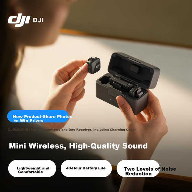 Бездротовий петличний мікрофон DJI Mic Mini високої якості з шумопоглинанням [Android + Apple серія 15/16/17 + камера] двоканальний (із зарядним кейсом) - изображение 4