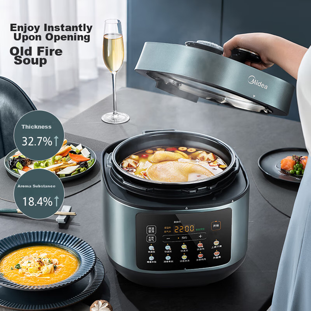 Електрична скороварка Midea Rich Aroma, каструля з неіржавкої сталі без покриття, висока скороварка, подвійна каструля 5 л, для домашнього використання, інтелектуальне резервування, сенсорне керування, приготування супів, тушкування м'яса, приготування - Фото 6 Електрична скороварка Midea Rich Aroma, каструля з неіржавкої сталі без покриття, висока скороварка, подвійна каструля 5 л, для домашнього використання, інтелектуальне резервування, сенсорне керування, приготування супів, тушкування м'яса, приготування - зображення 6