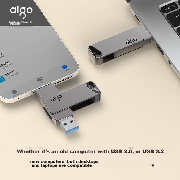 Aigo 64GB High Capacity 150MB/s USB 3.2 Type-C Dual Interface Mobile Phone USB Drive A23 Business Office Study Universal Flash Drive - изображение 9