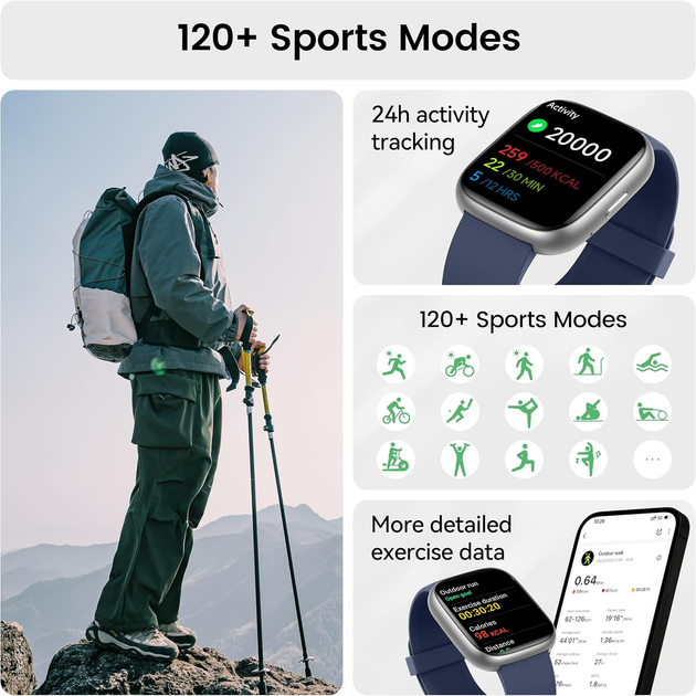 Смарт-годинник Cillso IDW26 з дзвінками Bluetooth 5.3, Alexa, екран 1.83″, 110+ спортрежимів, IP68, пульсометр, акумулятор 300 мА· - Фото 3 Смарт-годинник Cillso IDW26 з дзвінками Bluetooth 5.3, Alexa, екран 1.83″, 110+ спортрежимів, IP68, пульсометр, акумулятор 300 мА· - зображення 3