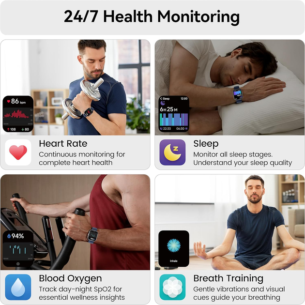 Смарт-годинник Cillso IDW26 з дзвінками Bluetooth 5.3, Alexa, екран 1.83″, 110+ спортрежимів, IP68, пульсометр, акумулятор 300 мА· - Фото 4 Смарт-годинник Cillso IDW26 з дзвінками Bluetooth 5.3, Alexa, екран 1.83″, 110+ спортрежимів, IP68, пульсометр, акумулятор 300 мА· - зображення 4