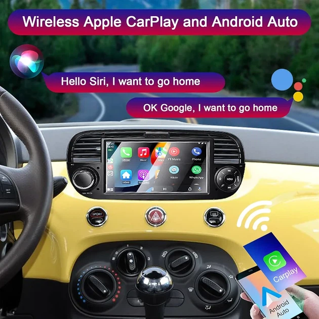 Автомагнитола Fiat 500 2007–2015, 7″ сенсорный экран, беспроводной Apple CarPlay и Android Auto, Bluetooth, USB, DSP - изображение 3