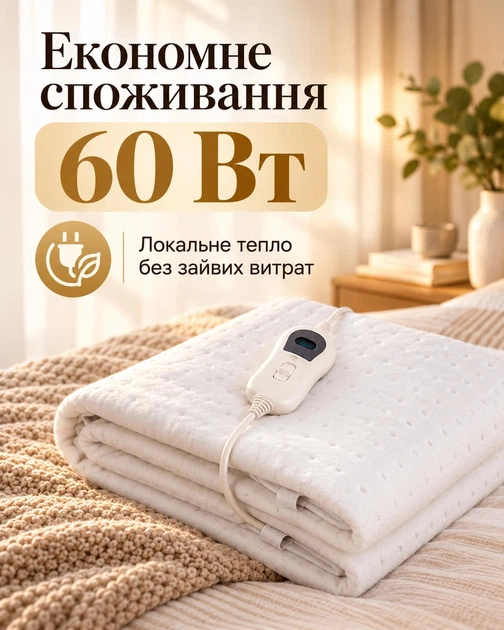Электропростыня ANNEK 150×80 см, 60 Вт, 3 режима нагрева, автоотключение, белая - изображение 9