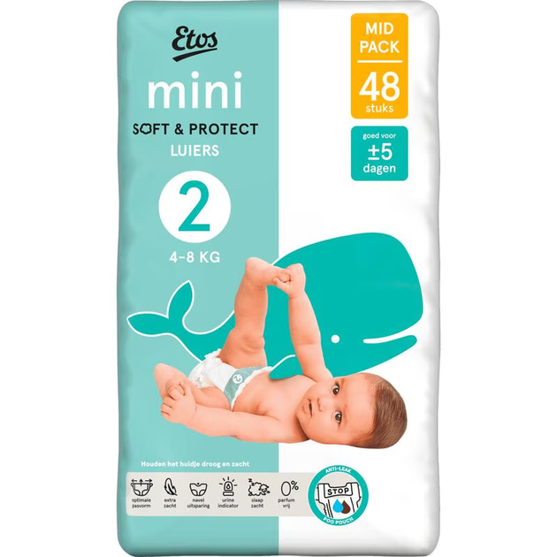 Підгузки Etos Soft & Protect Mini 2 (4-8 кг) 48 шт - Фото 1 Підгузки Etos Soft & Protect Mini 2 (4-8 кг) 48 шт - зображення 1