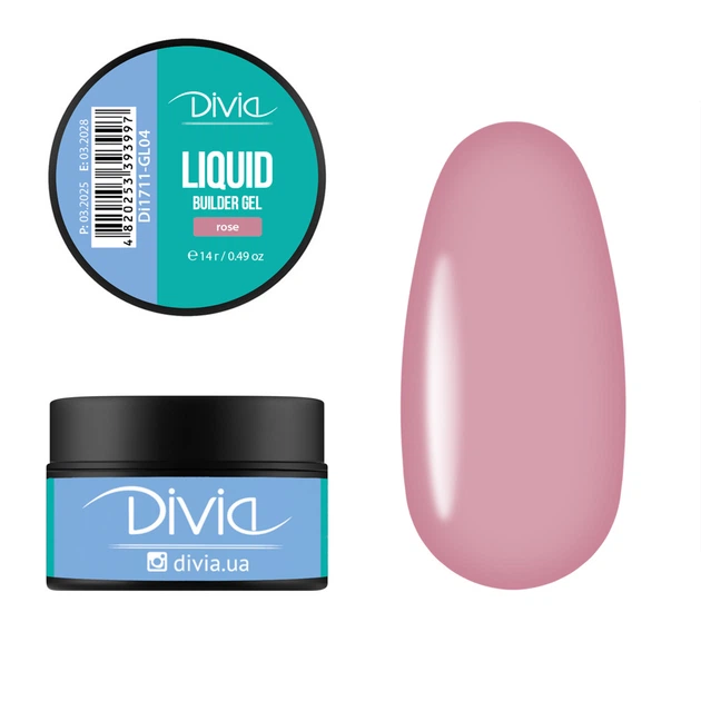 Гель для наращивания Divia "Liquid Builder Gel" - Di1711 (14 г) GL04 - Rose (нежно-розовый) - Фото 1 Гель для наращивания Divia "Liquid Builder Gel" - Di1711 (14 г) GL04 - Rose (нежно-розовый) - изображение 1