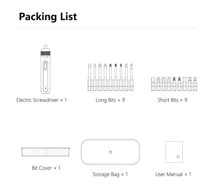 Набір електрична викрутка з насадками Xiaomi Mi Mijia Straight Handle Electric Screwdriver 18pcs - зображення 3