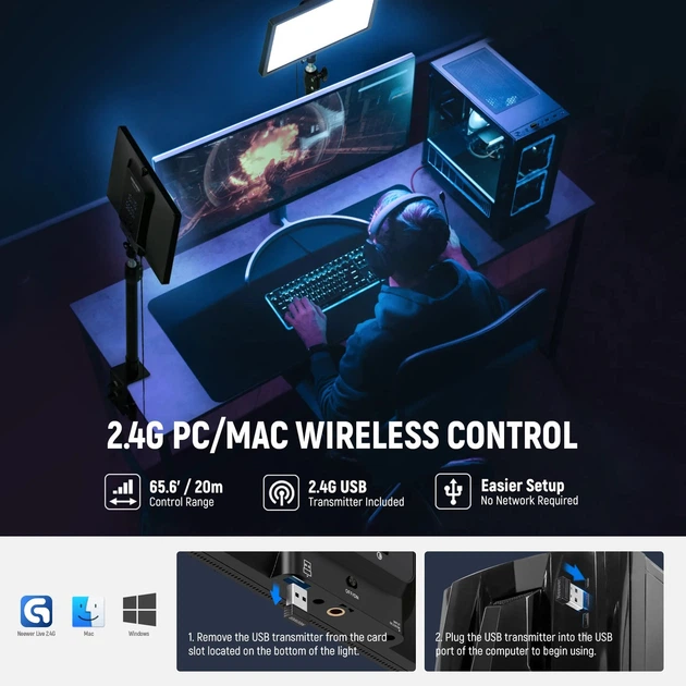 Светодиодная панель NEEWER GL25B 25Вт 2,4G с пультом и настольным креплением (2900K-7000K) - изображение 6
