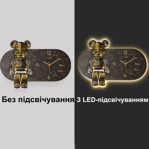 Часы настенные овальные "Мишка" с LED подсветкой (NCH-40-60) - изображение 4