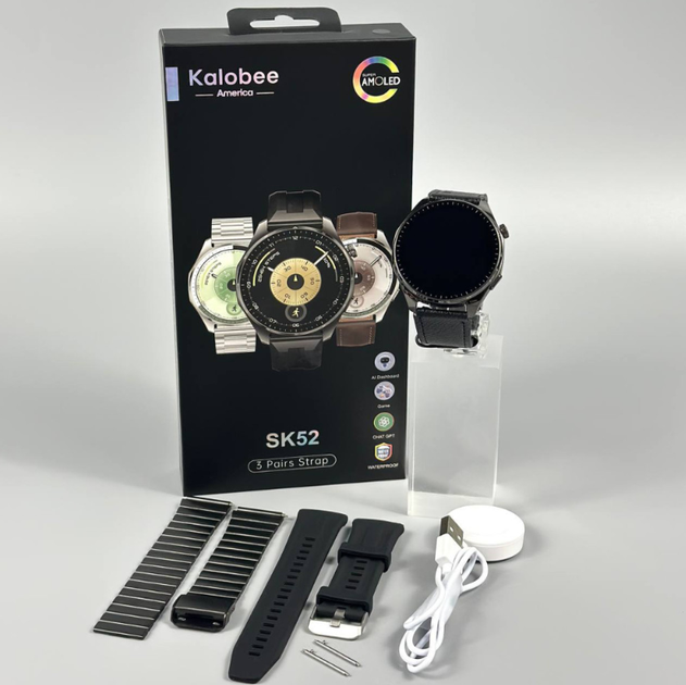 Смарт-годинник Kalobee Amerika SK52 AMOLED з 3 ремінцями - зображення 2
