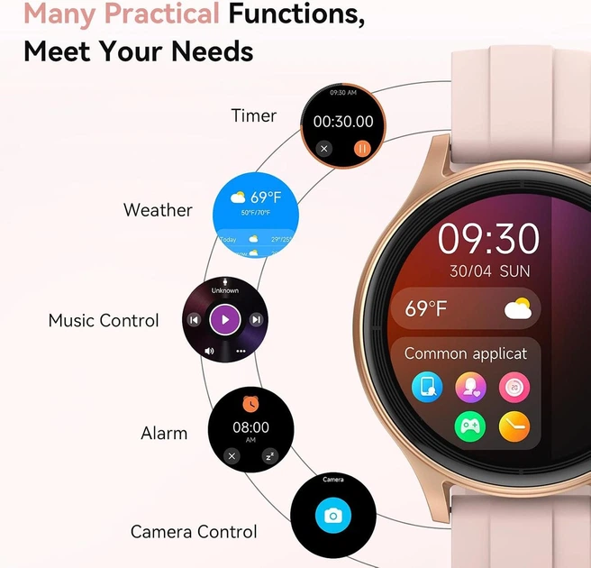Смарт-годинник Fitpolo DR06 з Bluetooth-дзвінками, сенсорним дисплеєм 1,57″, пульсометром, SpO₂ та 2 змінними ремінцями - зображення 7