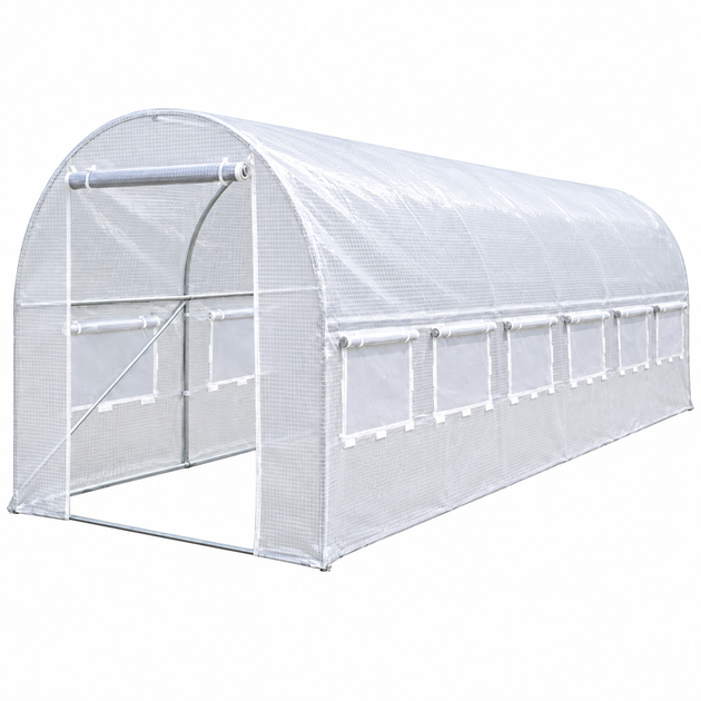 Садовая теплица 9 м² 4,5×2×2 м с армированной пленкой UV-4 с окнами Белая (408702) - изображение 3