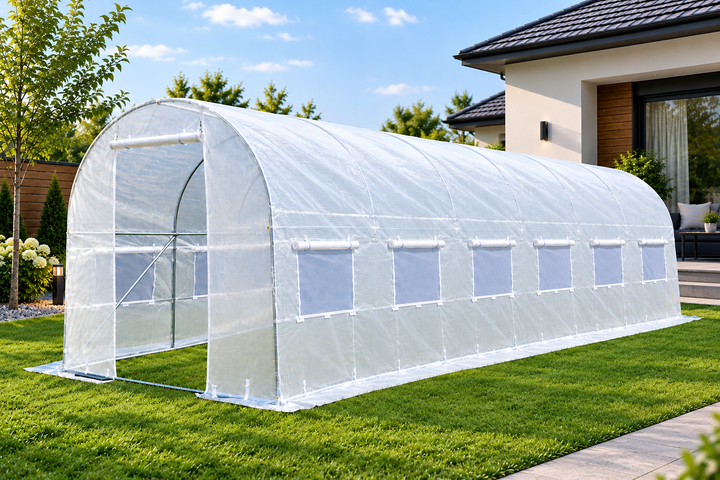 Садовая теплица 9 м² 4,5×2×2 м с армированной пленкой UV-4 с окнами Белая (408702) - изображение 8
